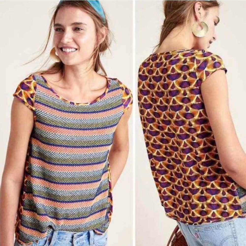 Anthropologie Aldomartins Ellis Top Size S Mixed Media Multicolor Stripes Print